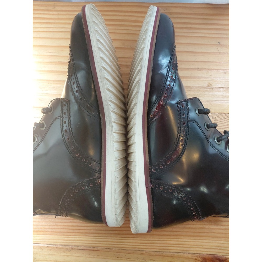 Crevo Men's Wingtip Brogue Boots Sz 9.5 Oxblood Burnished Leather Lace Up Ankle - Picture 6 of 7
